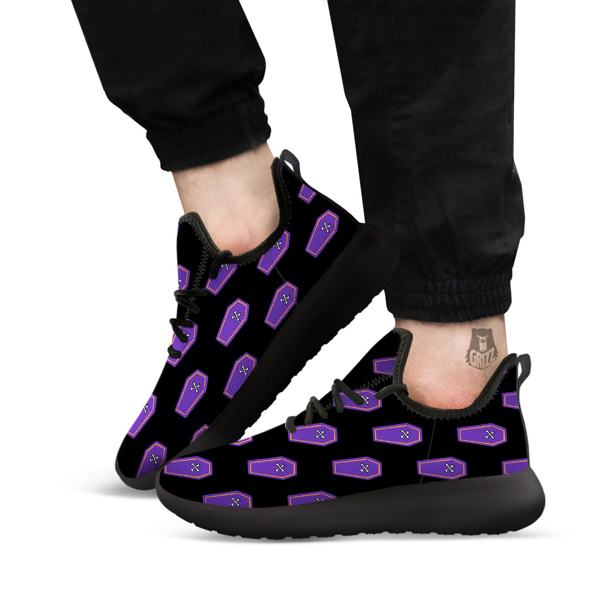 Halloween Coffin Purple Print Pattern Black Athletic Shoes-grizzshop