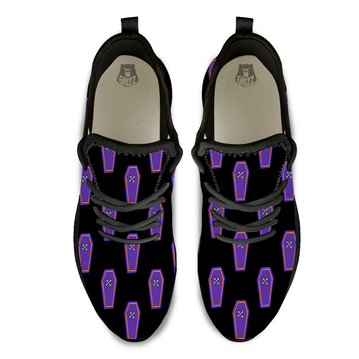 Halloween Coffin Purple Print Pattern Black Athletic Shoes-grizzshop