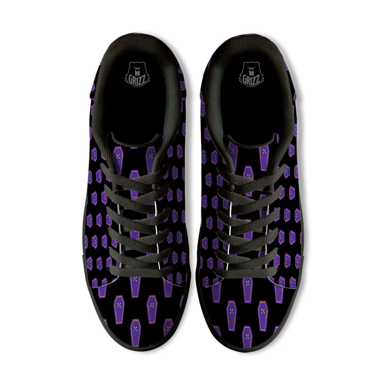 Halloween Coffin Purple Print Pattern Black Low Top Sneakers-grizzshop