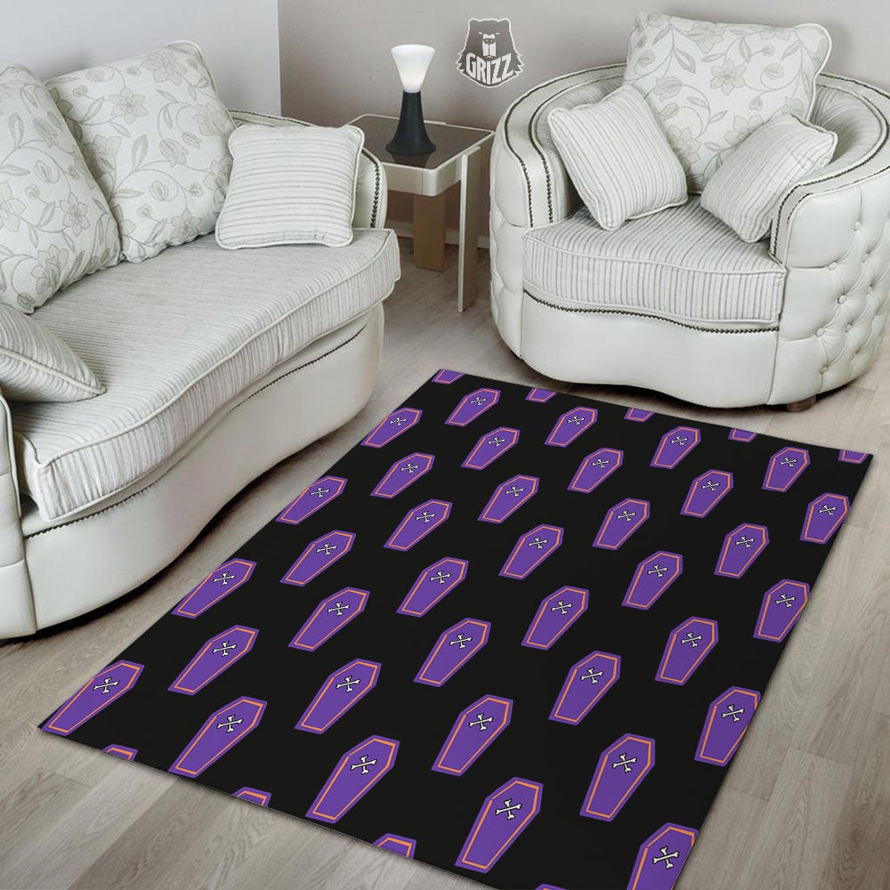 Halloween Coffin Purple Print Pattern Floor Mat-grizzshop