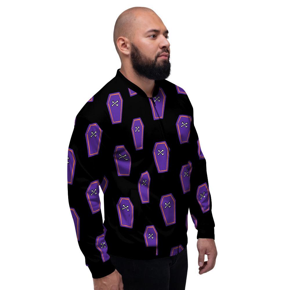 Halloween Coffin Purple Print Pattern Men's Bomber Jacket-grizzshop