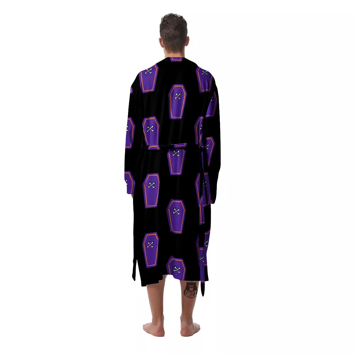 Halloween Coffin Purple Print Pattern Men's Robe-grizzshop