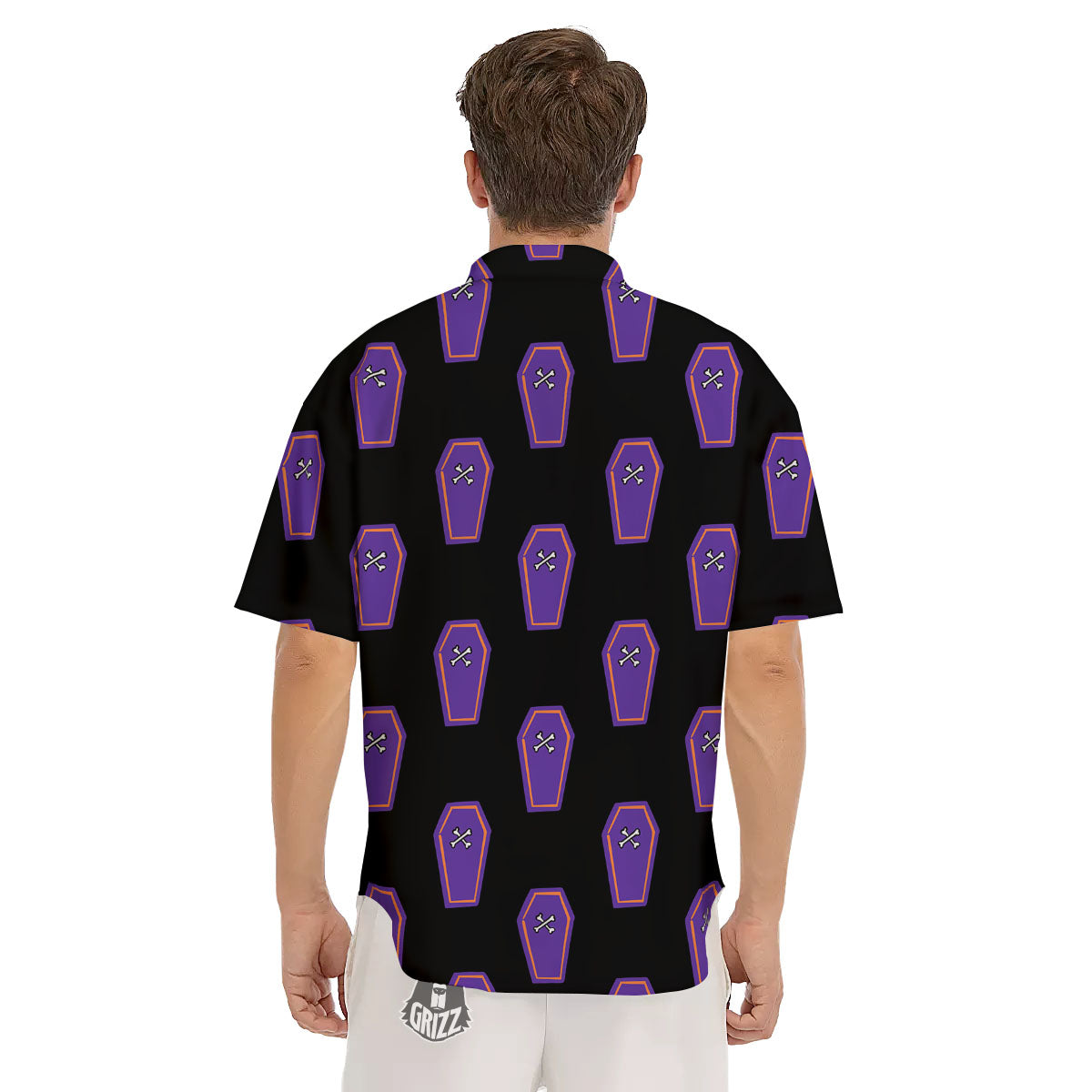 Halloween Coffin Purple Print Pattern Men's Short Sleeve Shirts-grizzshop