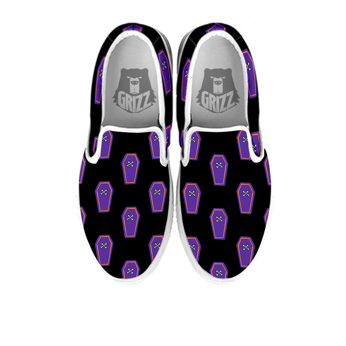 Halloween Coffin Purple Print Pattern White Slip On Shoes-grizzshop