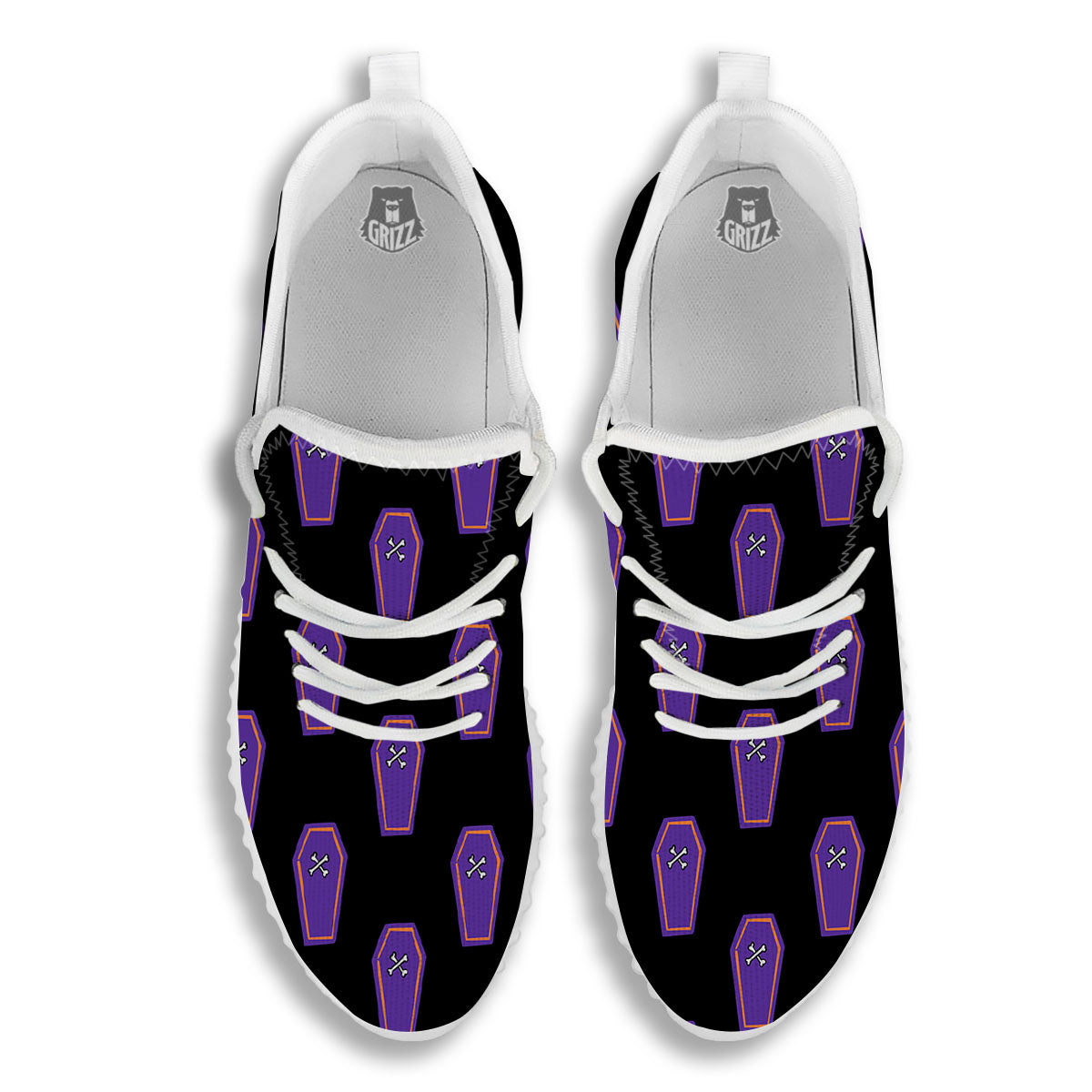 Halloween Coffin Purple Print Pattern White Walking Shoes-grizzshop