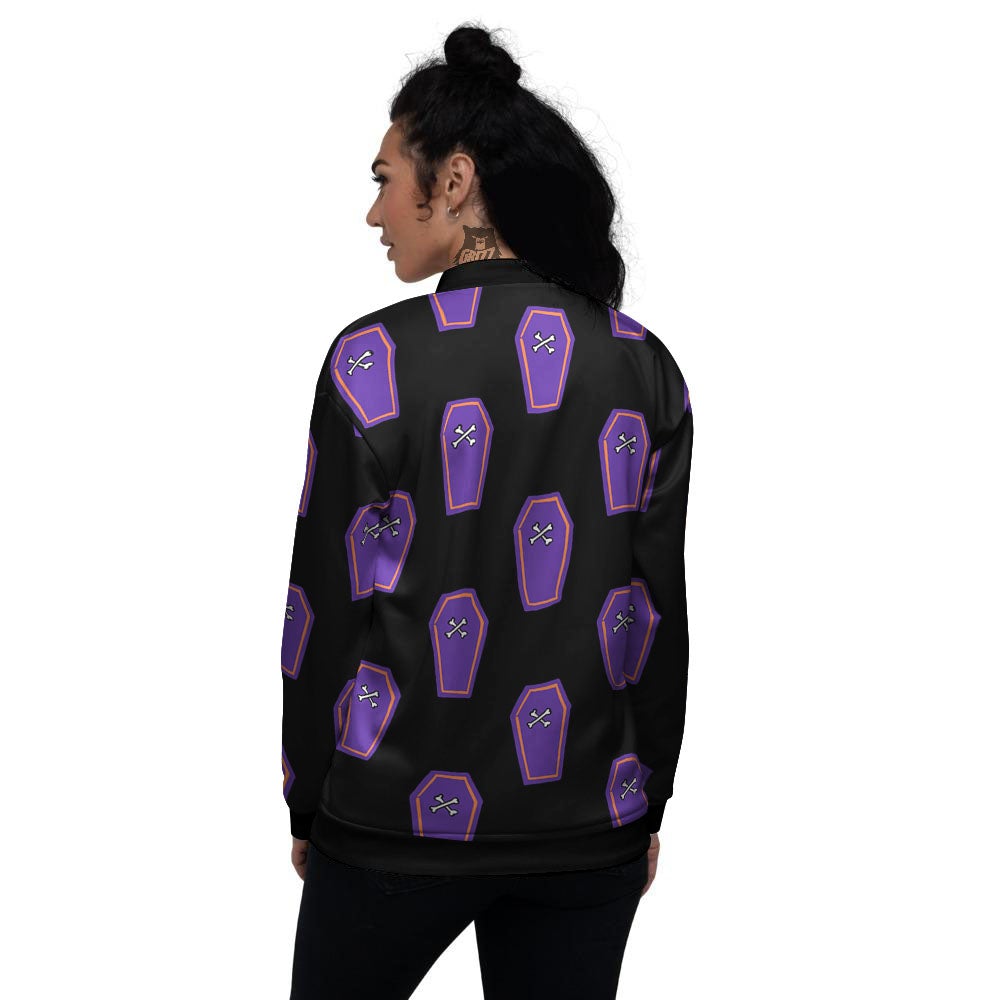 Halloween Coffin Purple Print Pattern Women's Bomber Jacket-grizzshop