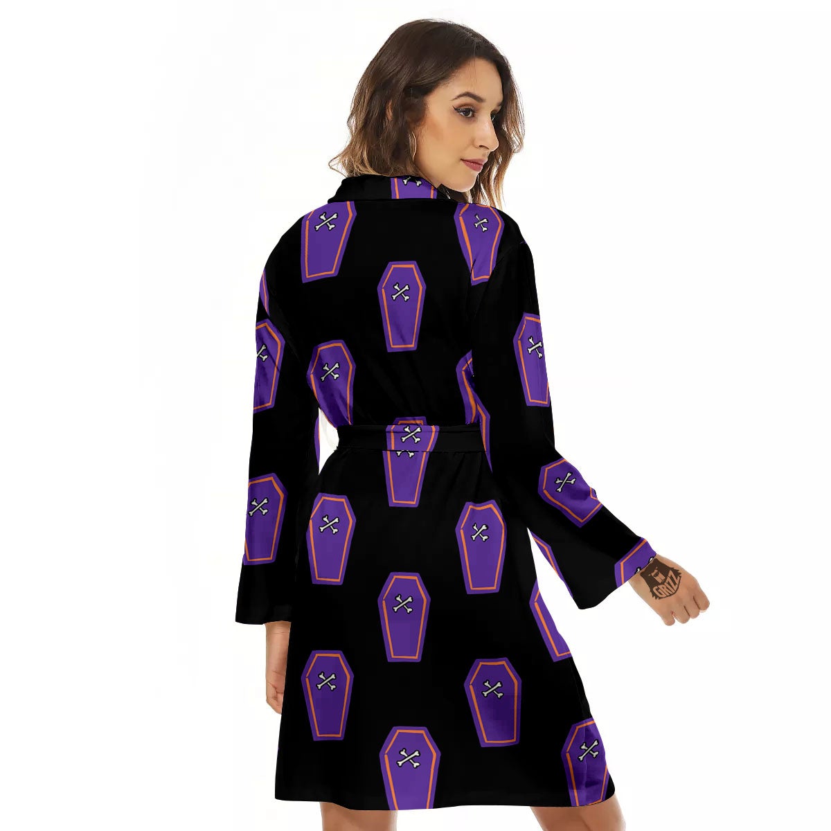 Halloween Coffin Purple Print Pattern Women's Robe-grizzshop