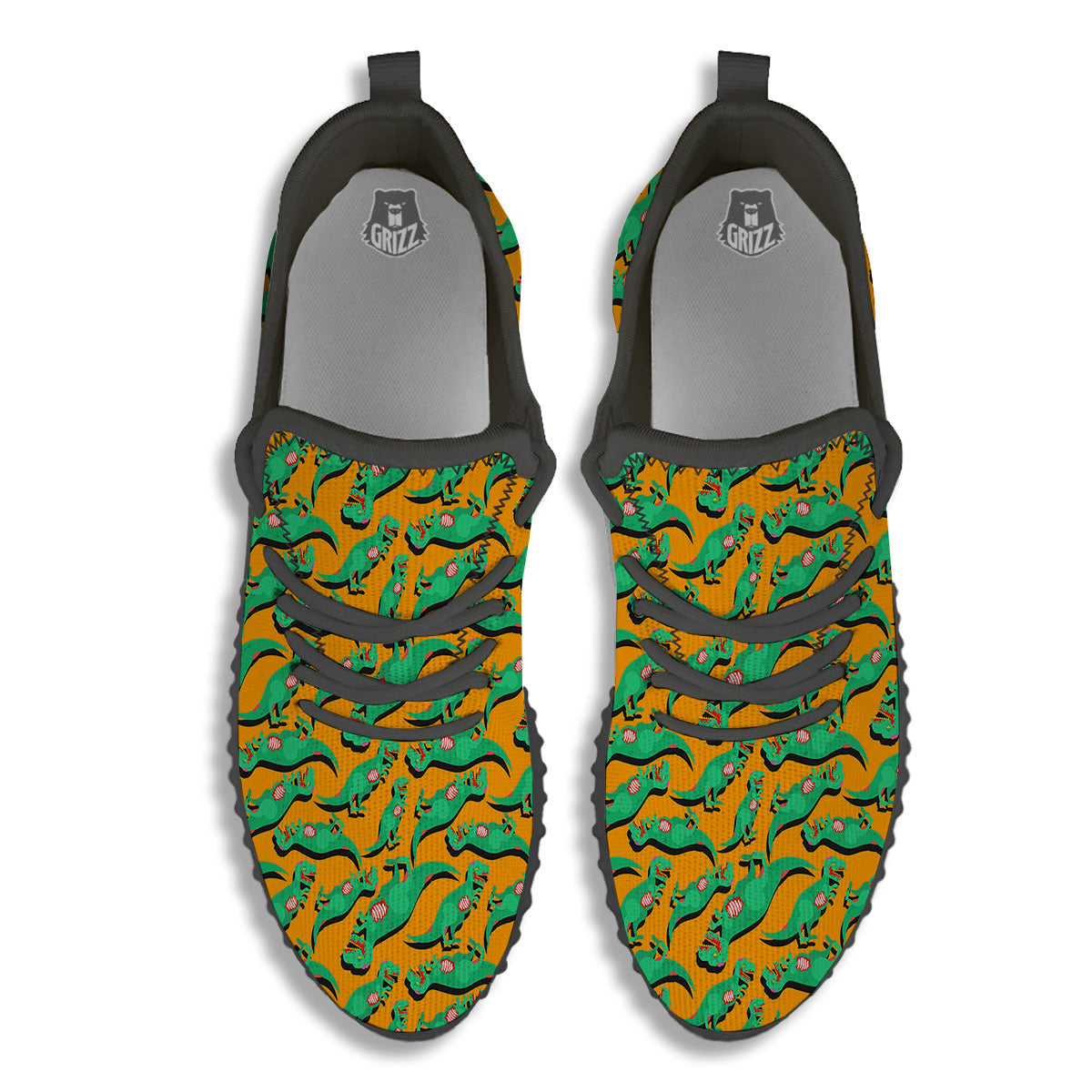 Halloween Cute Dino Print Pattern Black Walking Shoes-grizzshop