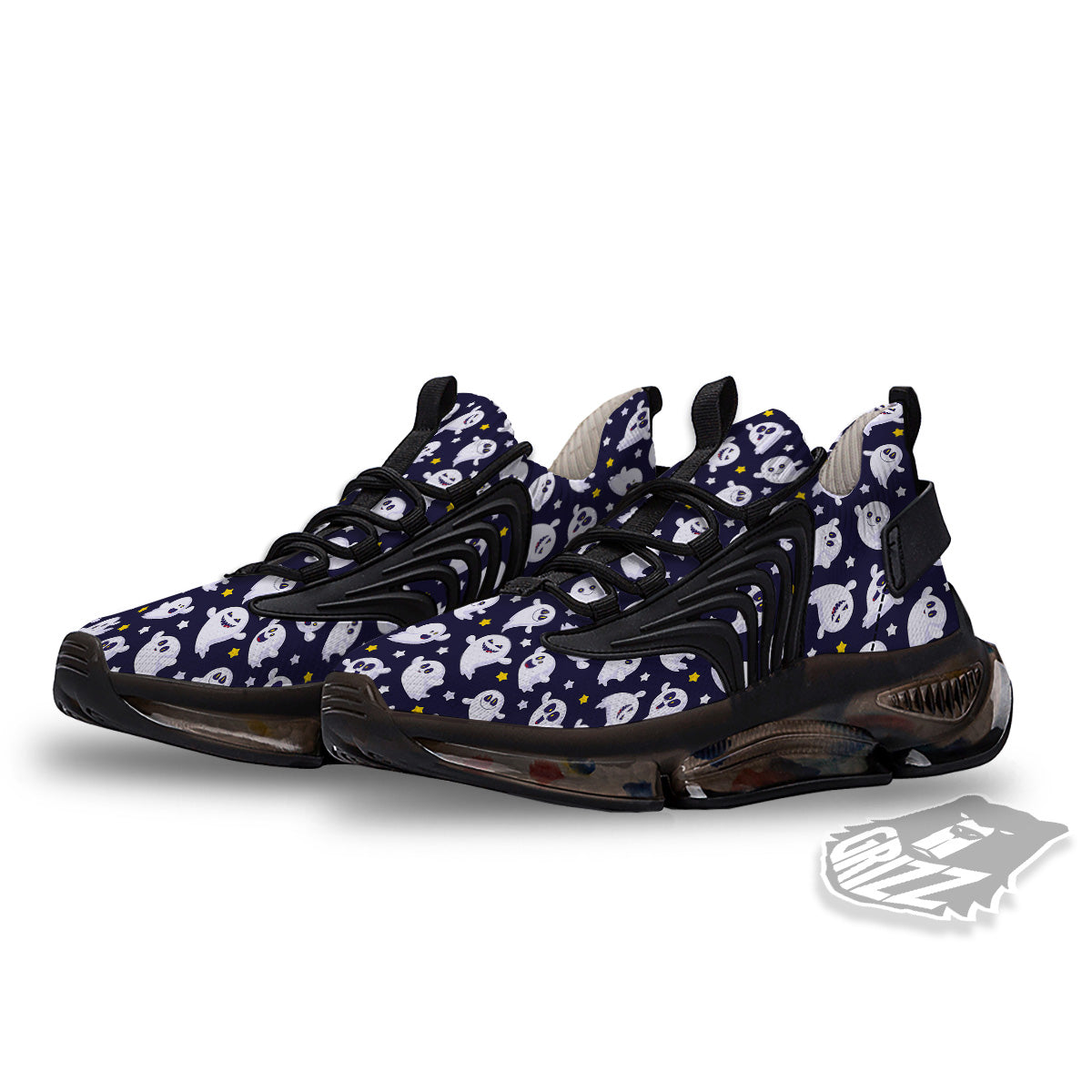 Halloween Cute Ghost Emoji Print Pattern Black Gym Shoes-grizzshop