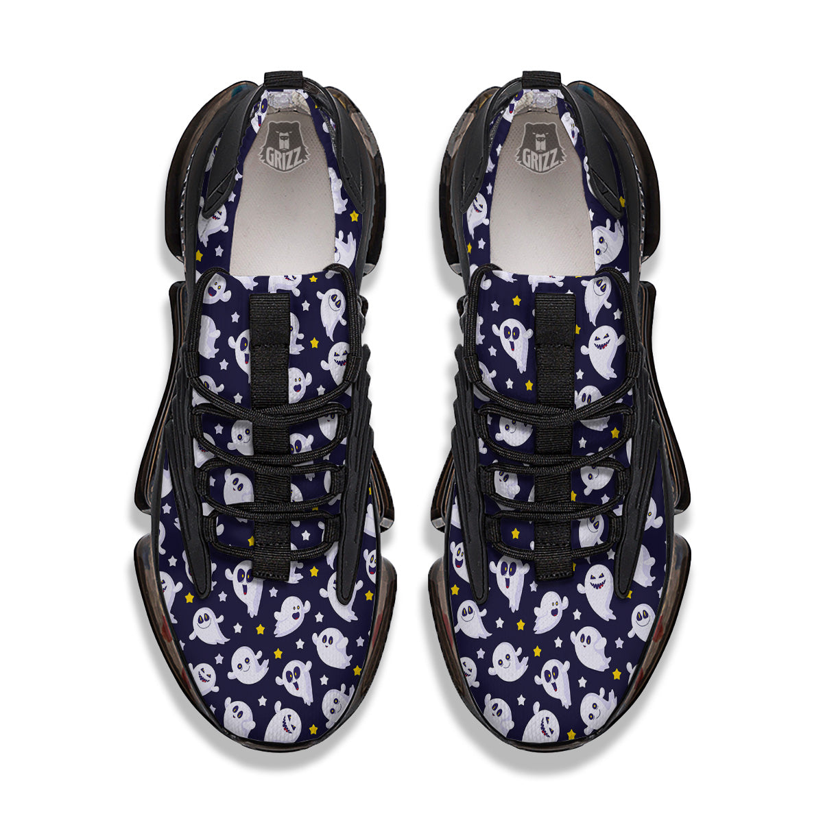 Halloween Cute Ghost Emoji Print Pattern Black Gym Shoes-grizzshop