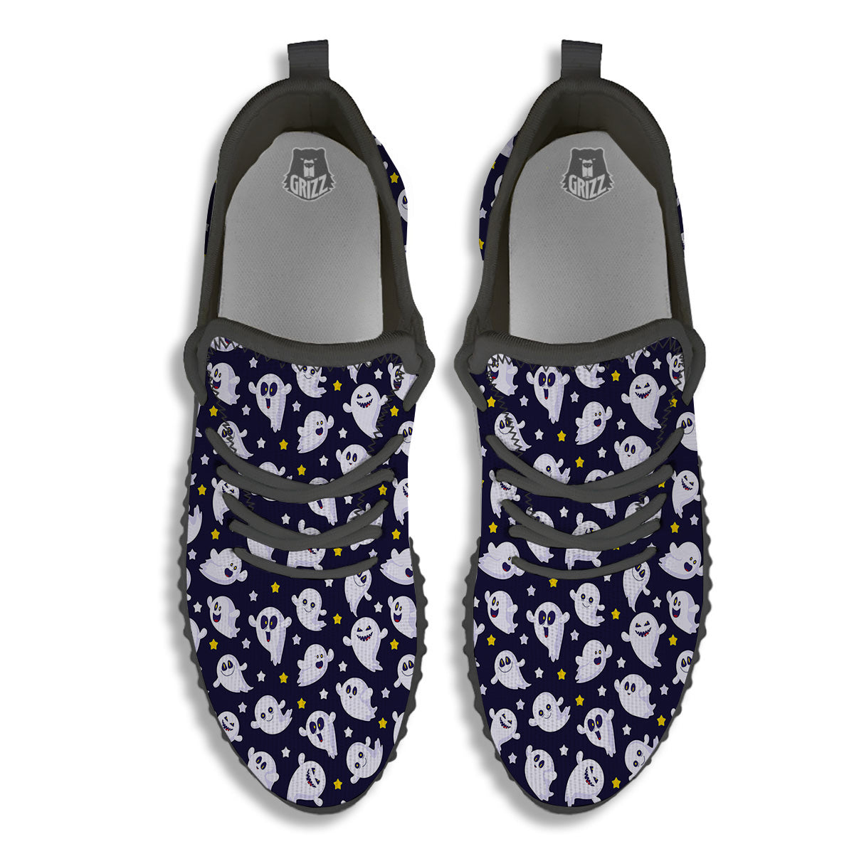 Halloween Cute Ghost Emoji Print Pattern Black Walking Shoes-grizzshop