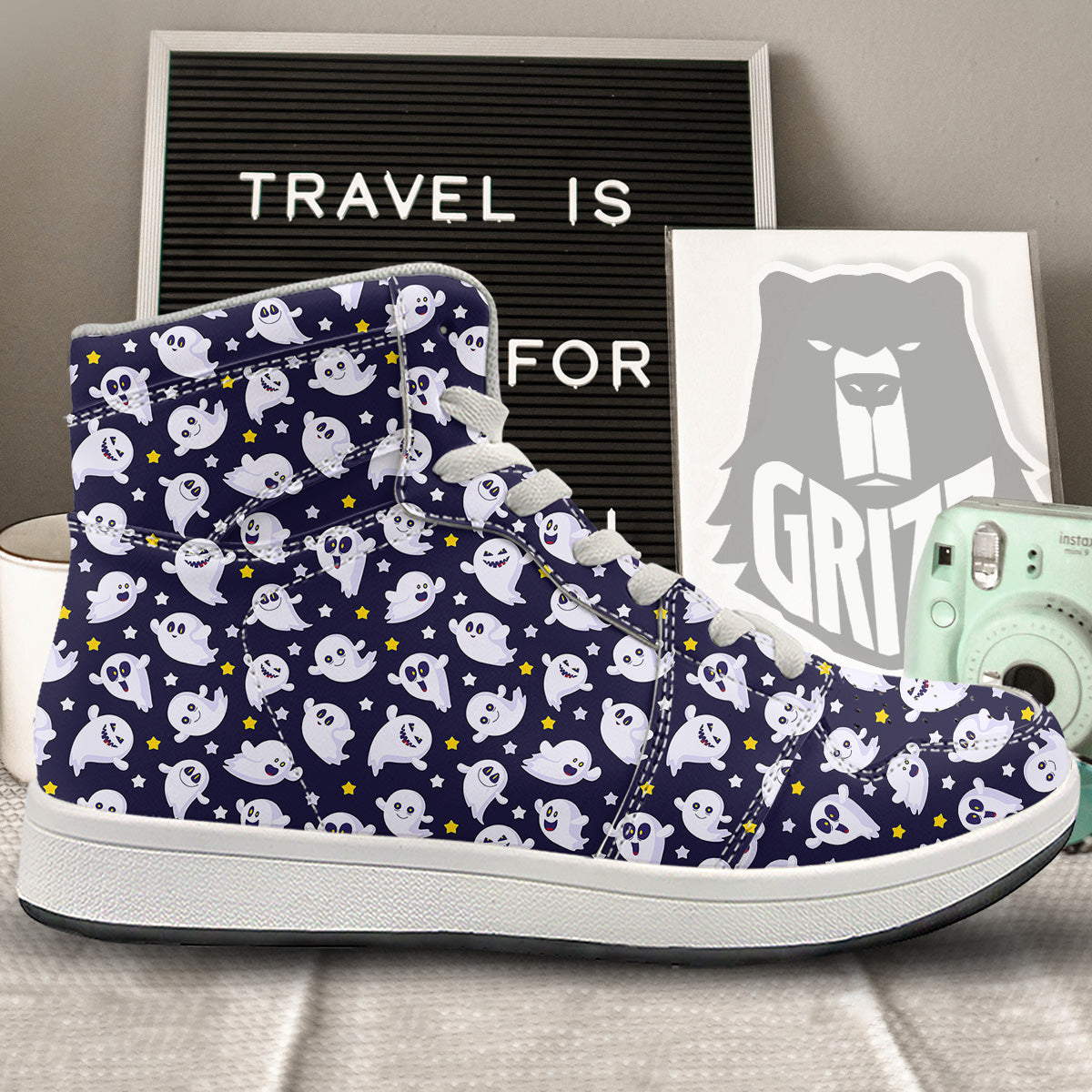 Halloween Cute Ghost Emoji Print Pattern High Top Sneakers-grizzshop