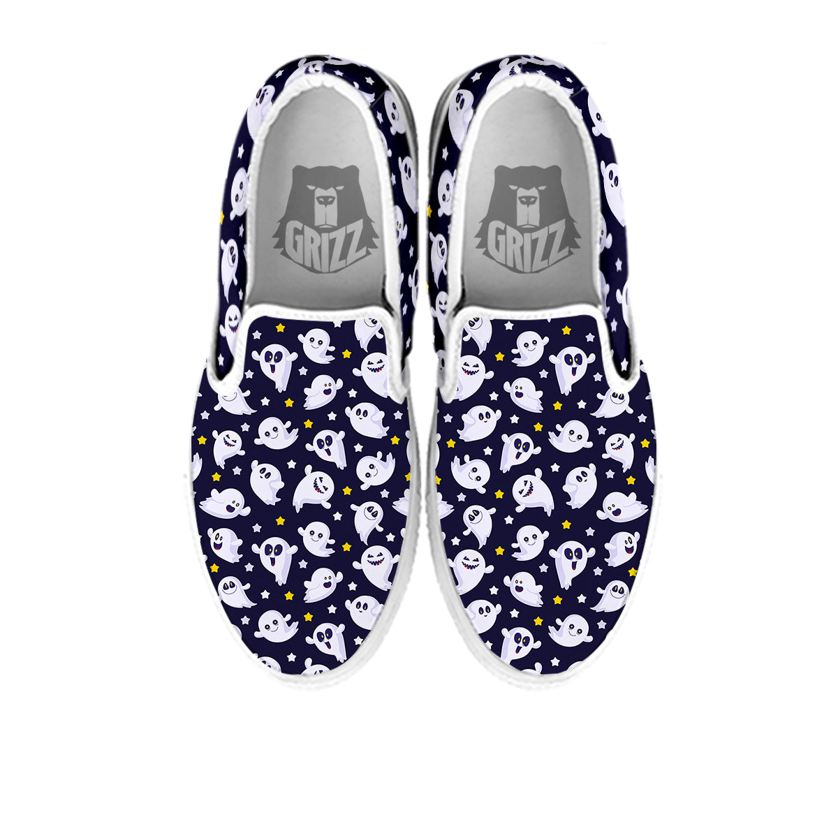Halloween Cute Ghost Emoji Print Pattern White Slip On Shoes-grizzshop