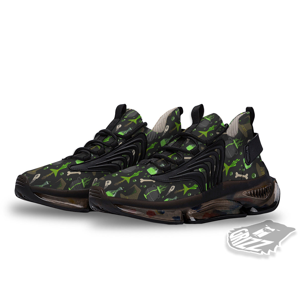 Halloween Green Poison Witch Print Pattern Black Gym Shoes-grizzshop