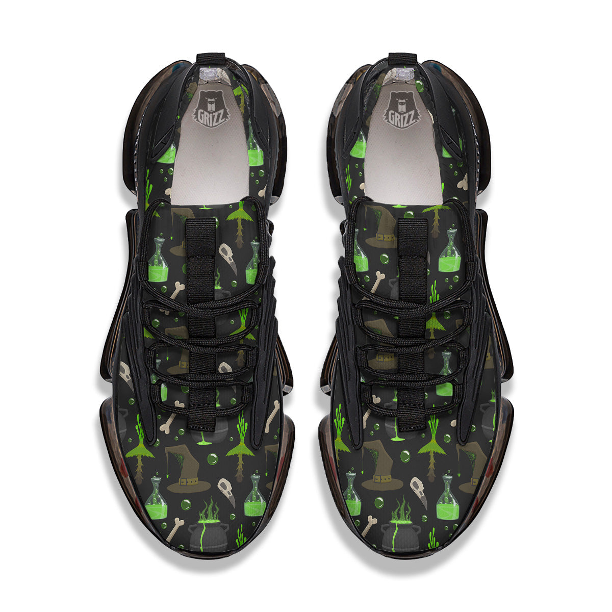 Halloween Green Poison Witch Print Pattern Black Gym Shoes-grizzshop