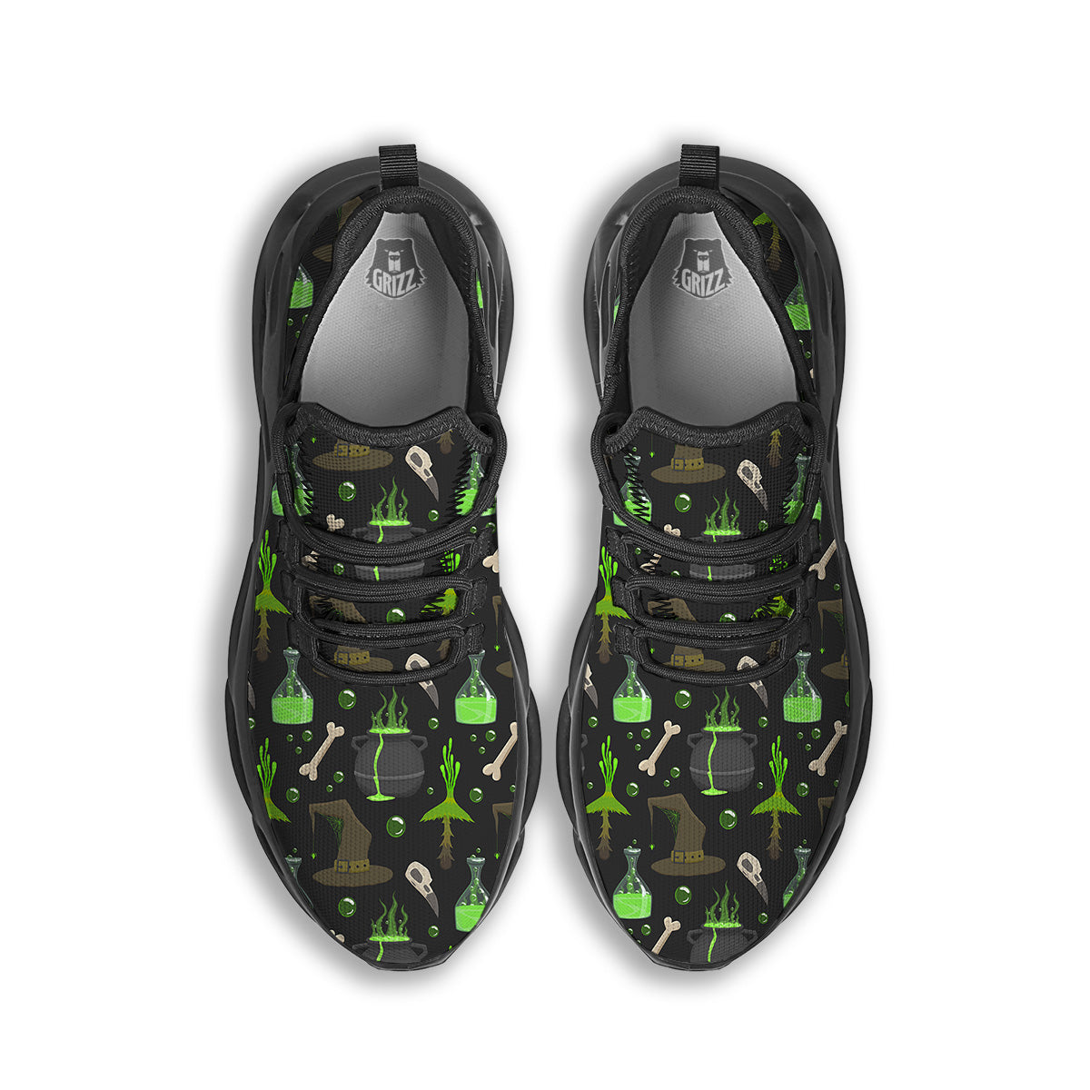 Halloween Green Poison Witch Print Pattern Black Running Shoes-grizzshop