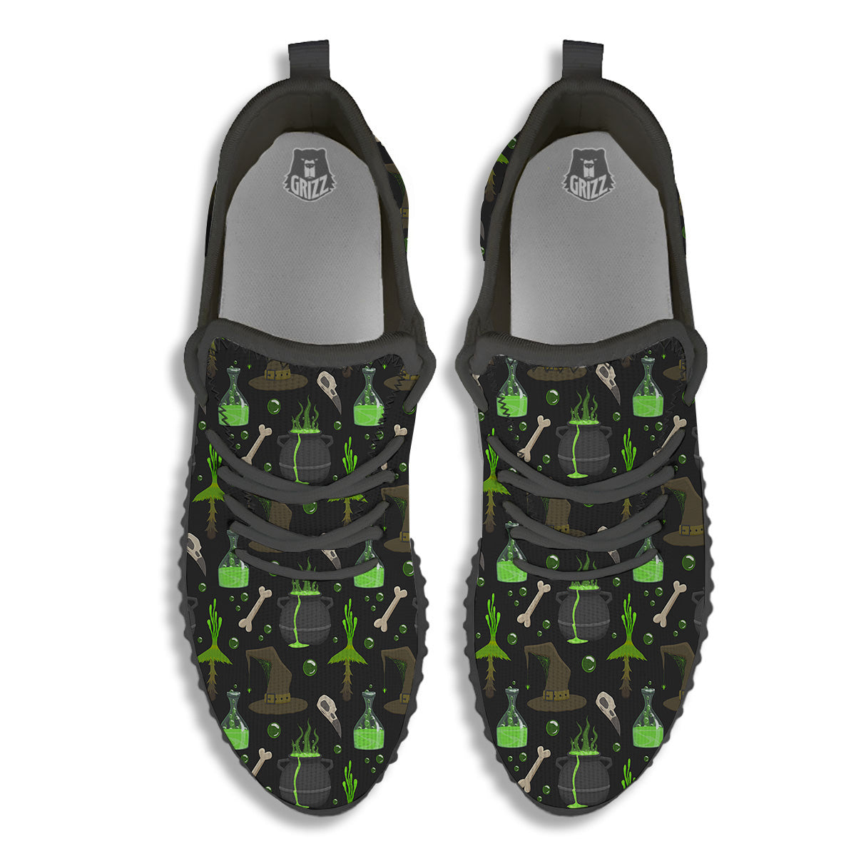 Halloween Green Poison Witch Print Pattern Black Walking Shoes-grizzshop