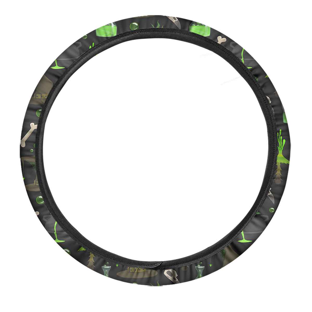 Halloween Green Poison Witch Print Pattern Car Steering Wheel Cover-grizzshop