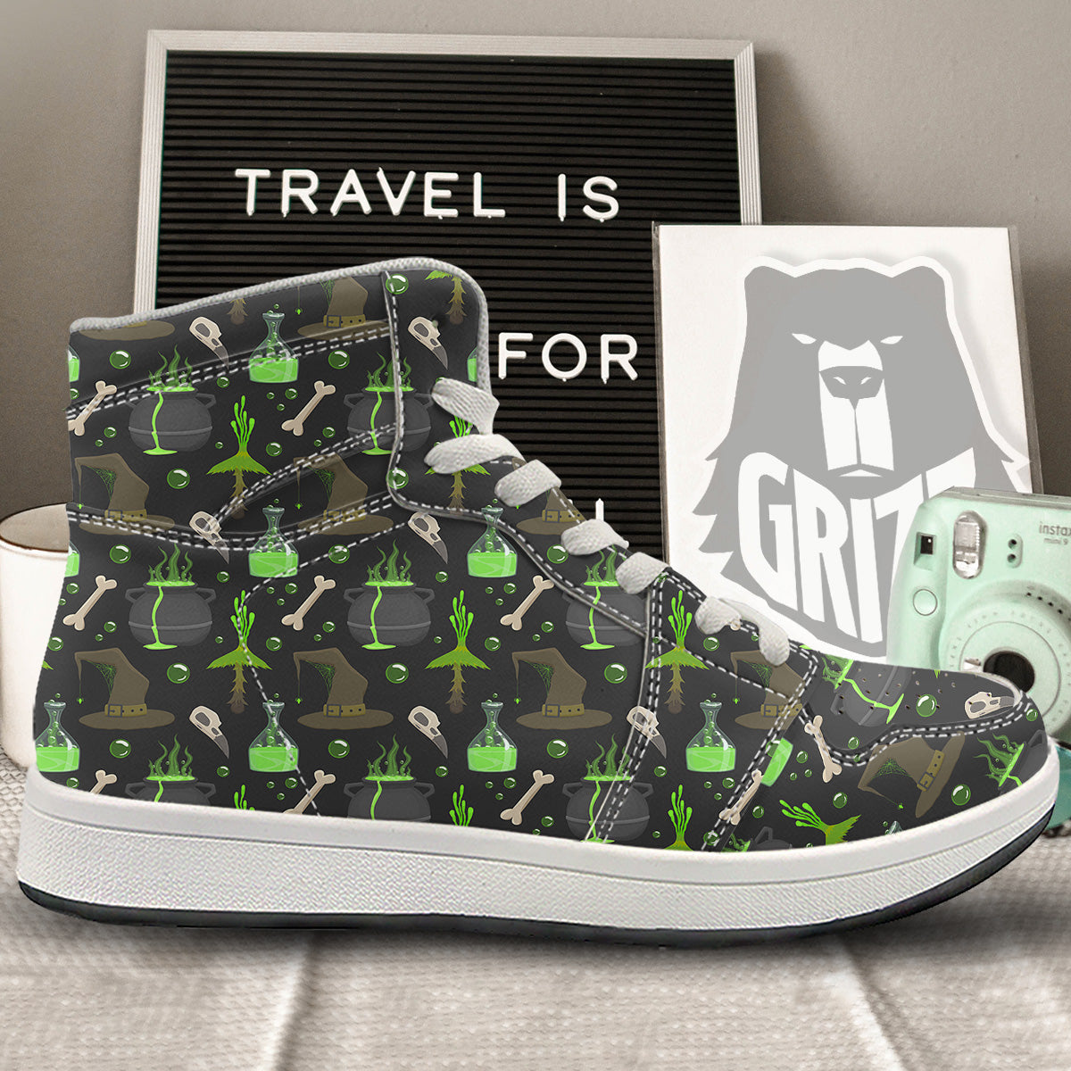 Halloween Green Poison Witch Print Pattern High Top Sneakers-grizzshop