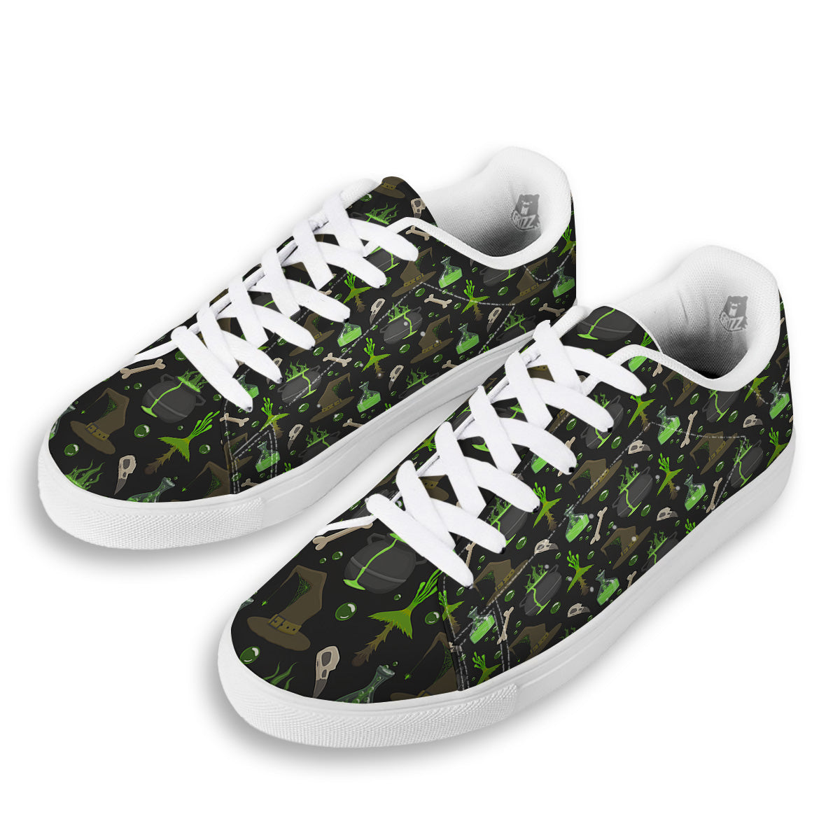 Halloween Green Poison Witch Print Pattern White Low Top Sneakers-grizzshop