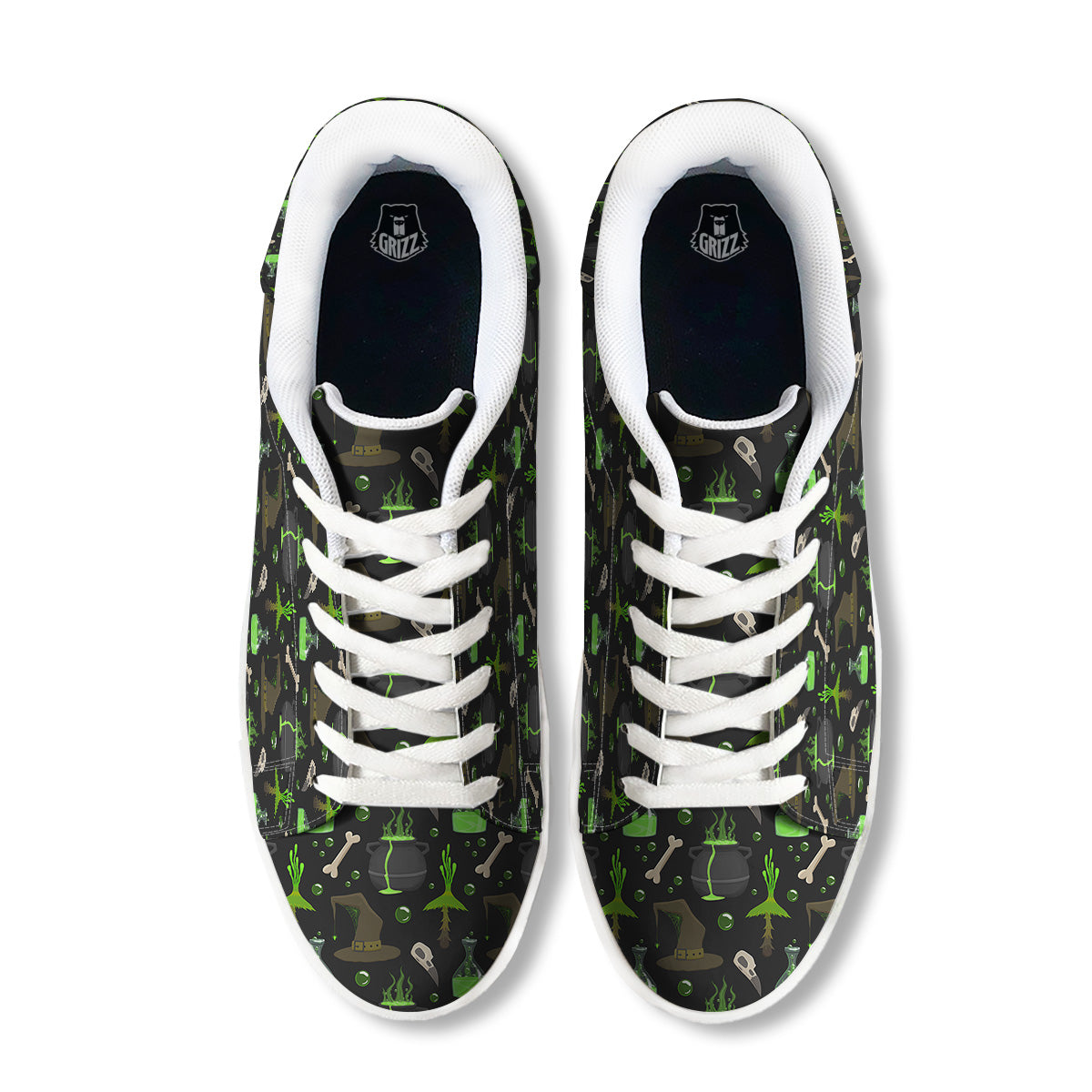 Halloween Green Poison Witch Print Pattern White Low Top Sneakers-grizzshop