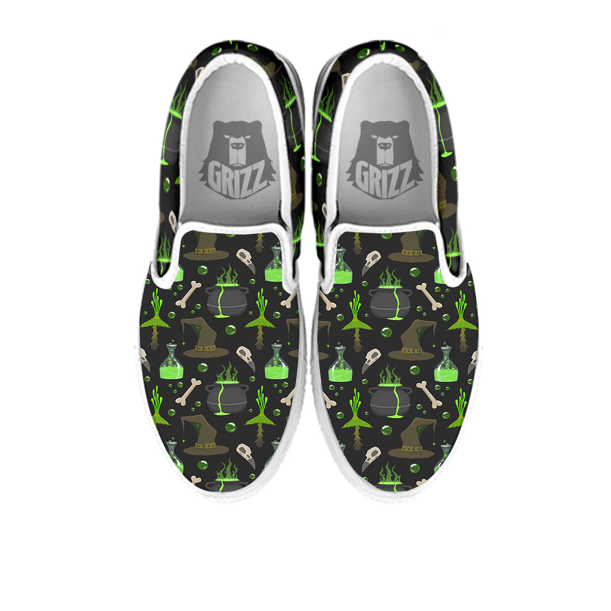 Halloween Green Poison Witch Print Pattern White Slip On Shoes-grizzshop