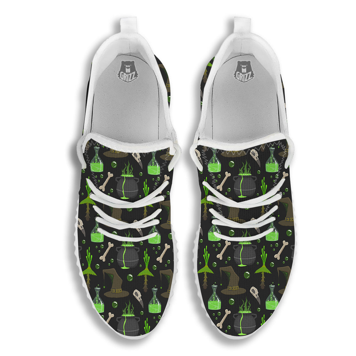 Halloween Green Poison Witch Print Pattern White Walking Shoes-grizzshop