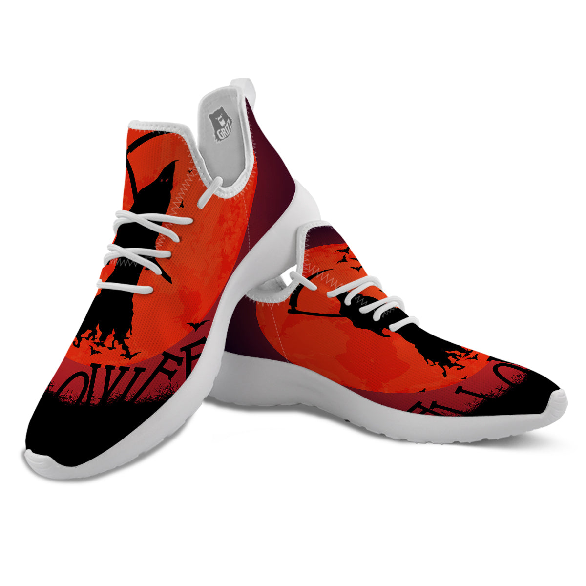 Halloween Grim Reaper Print White Athletic Shoes-grizzshop