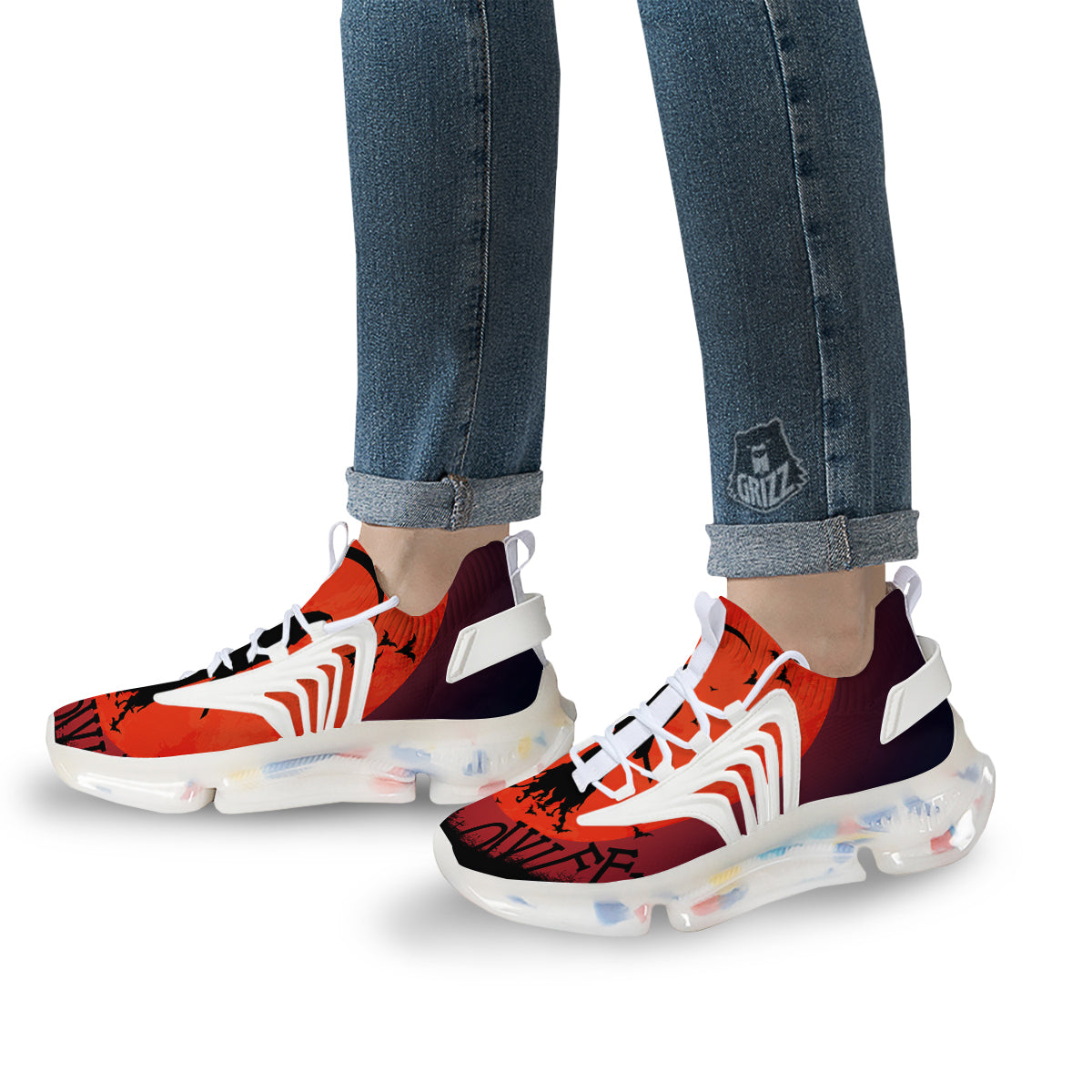Halloween Grim Reaper Print White Gym Shoes-grizzshop