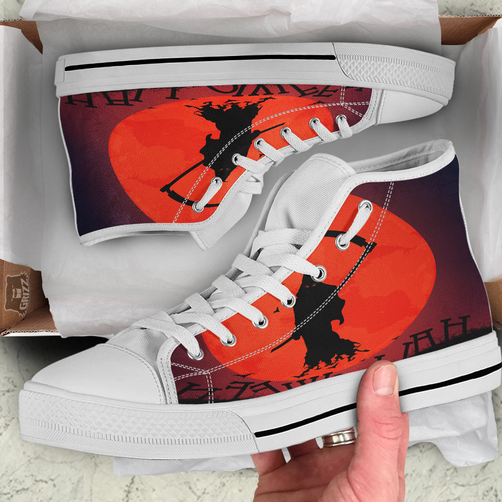 Halloween Grim Reaper Print White High Top Shoes-grizzshop
