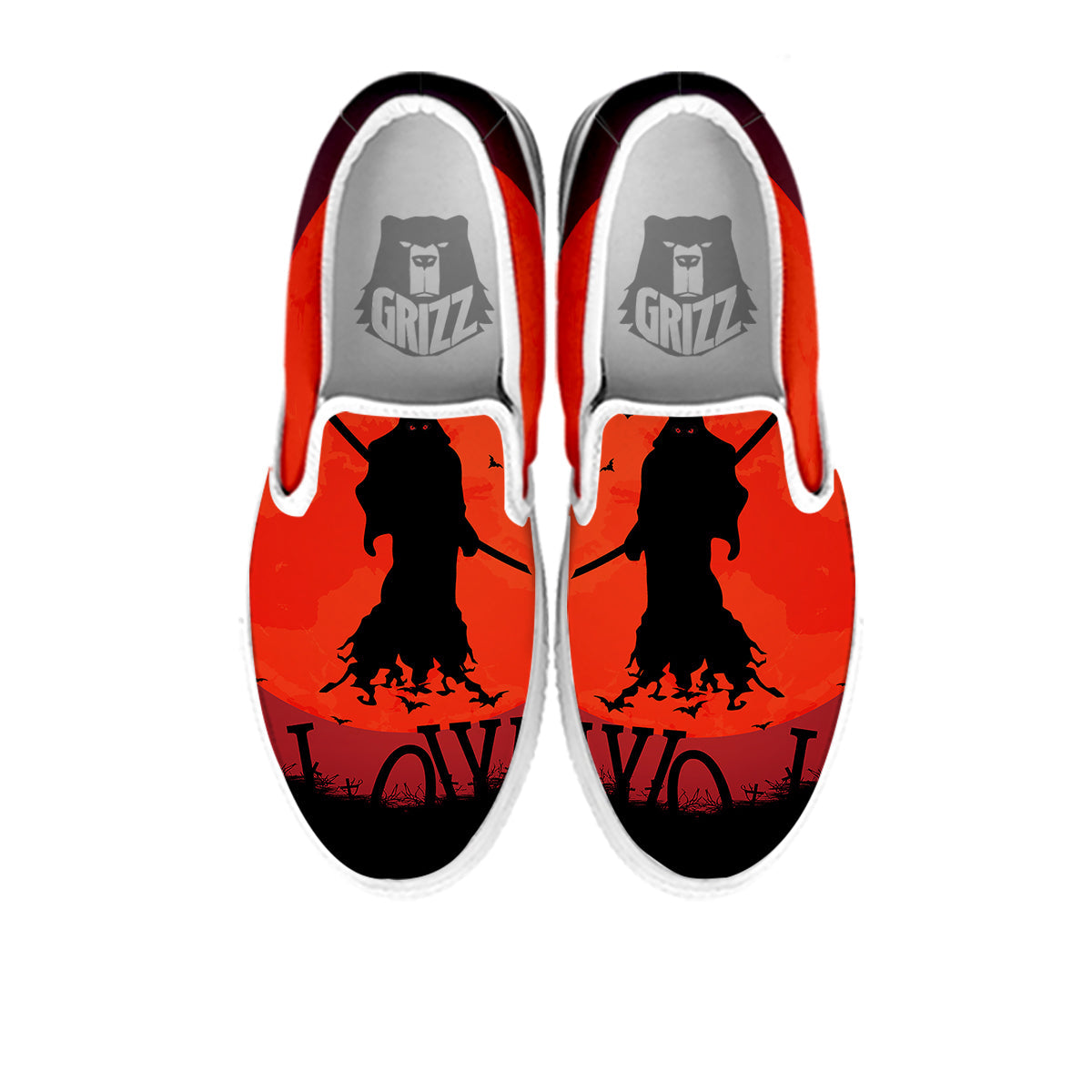 Halloween Grim Reaper Print White Slip On Shoes-grizzshop