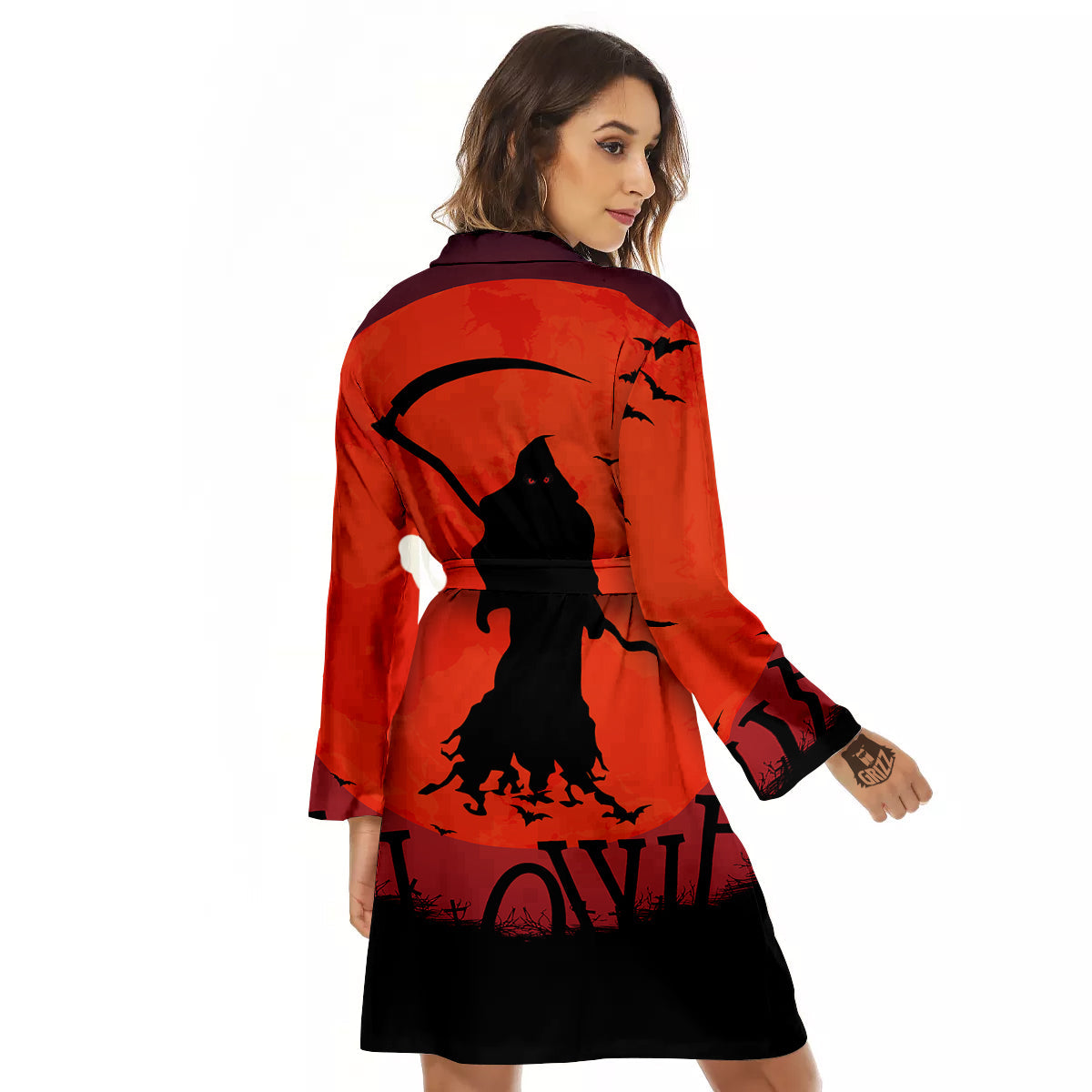 Halloween Grim Reaper Print Women's Robe-grizzshop