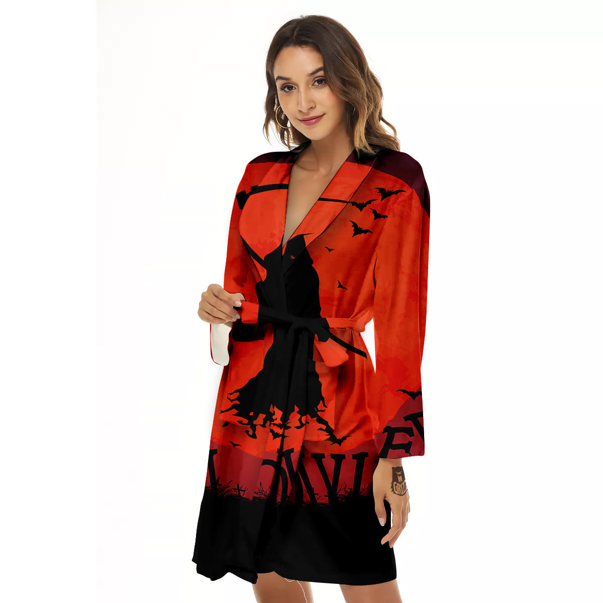 Halloween Grim Reaper Print Women's Robe-grizzshop