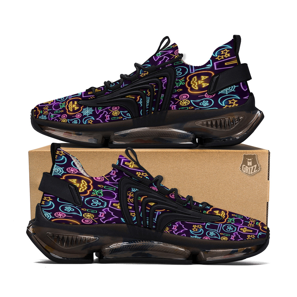 Halloween Neon Cute Print Pattern Black Gym Shoes-grizzshop