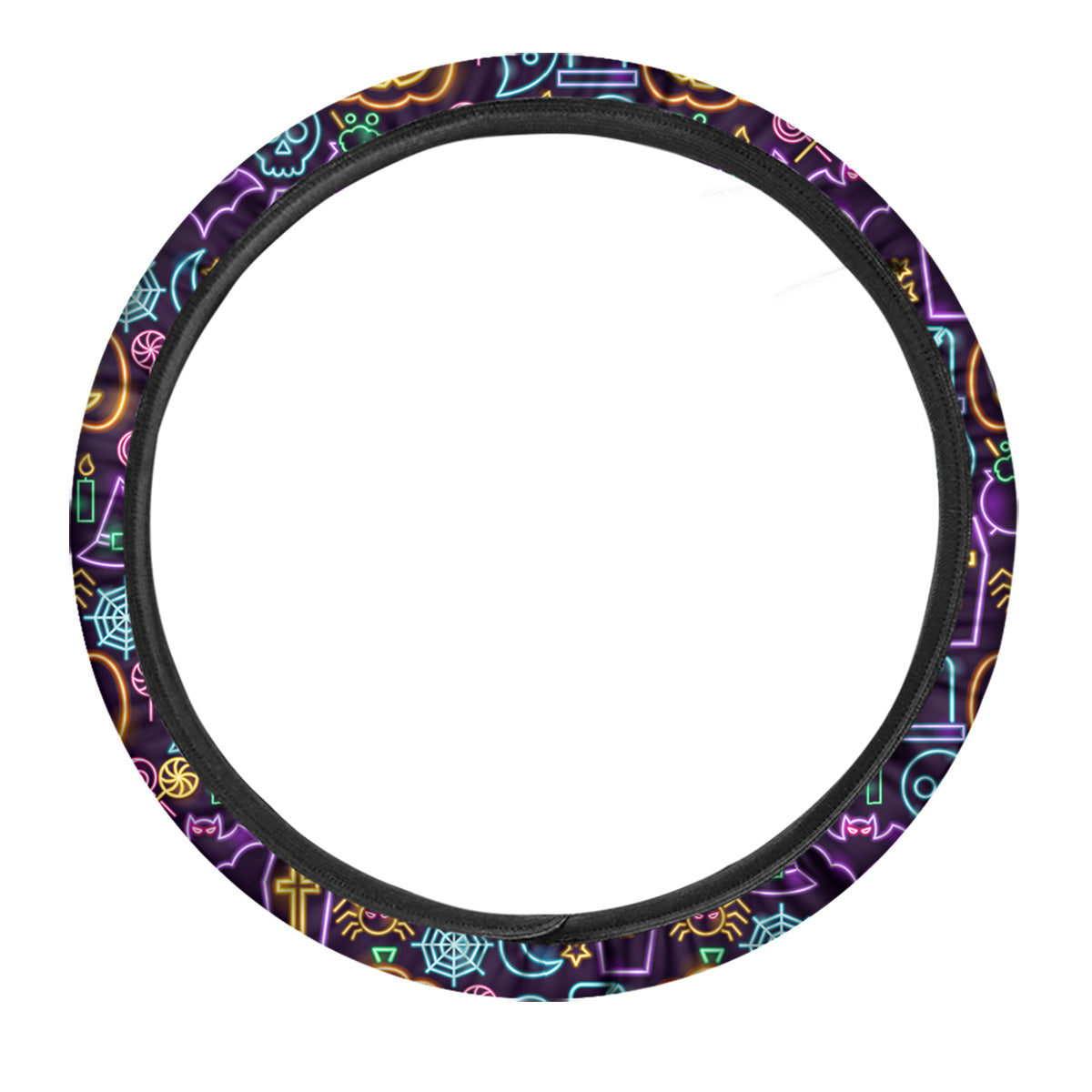 Halloween Neon Cute Print Pattern Car Steering Wheel Cover-grizzshop
