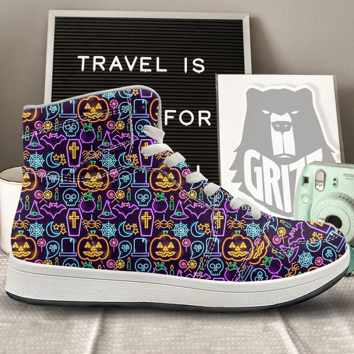 Halloween Neon Cute Print Pattern High Top Sneakers-grizzshop
