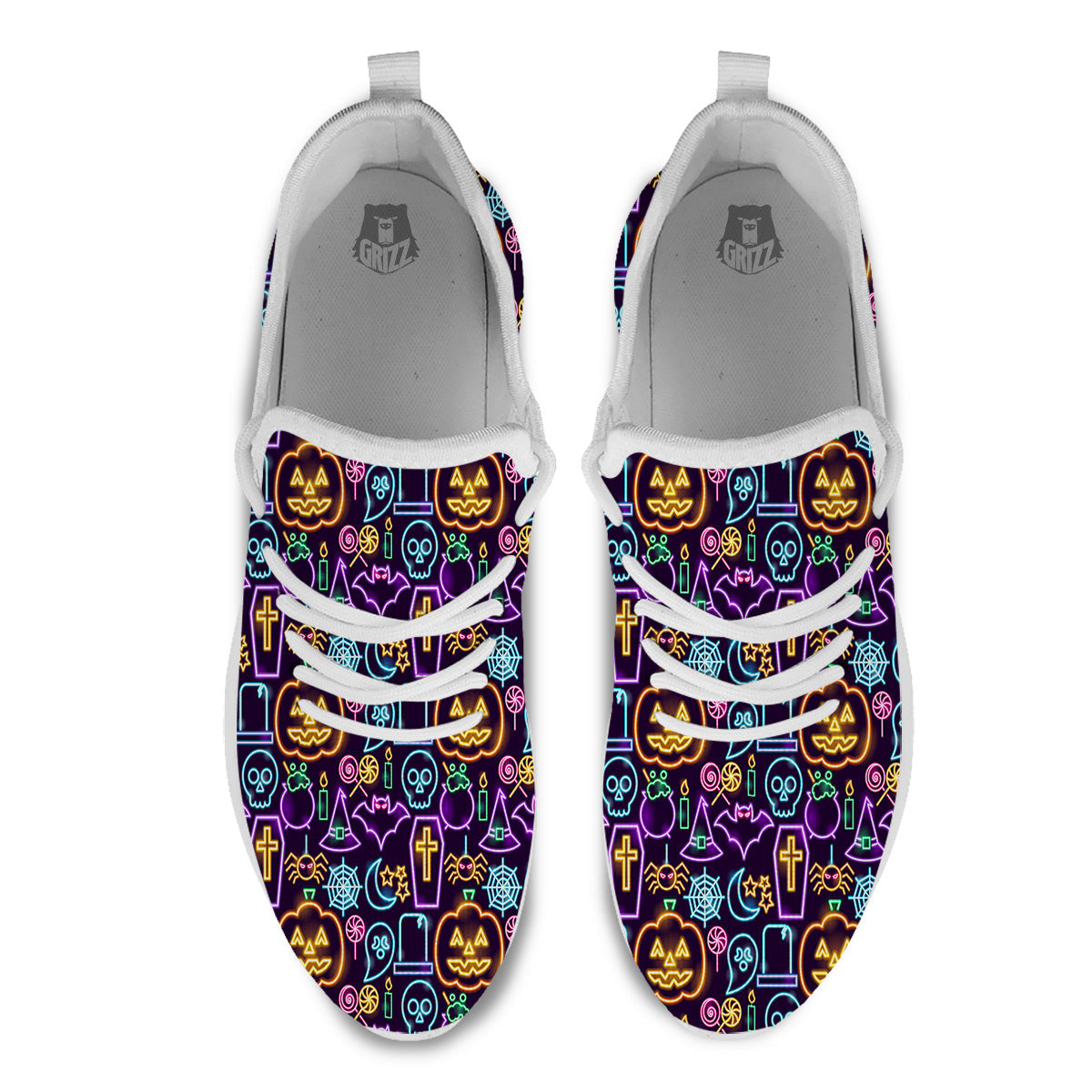 Halloween Neon Cute Print Pattern White Athletic Shoes-grizzshop