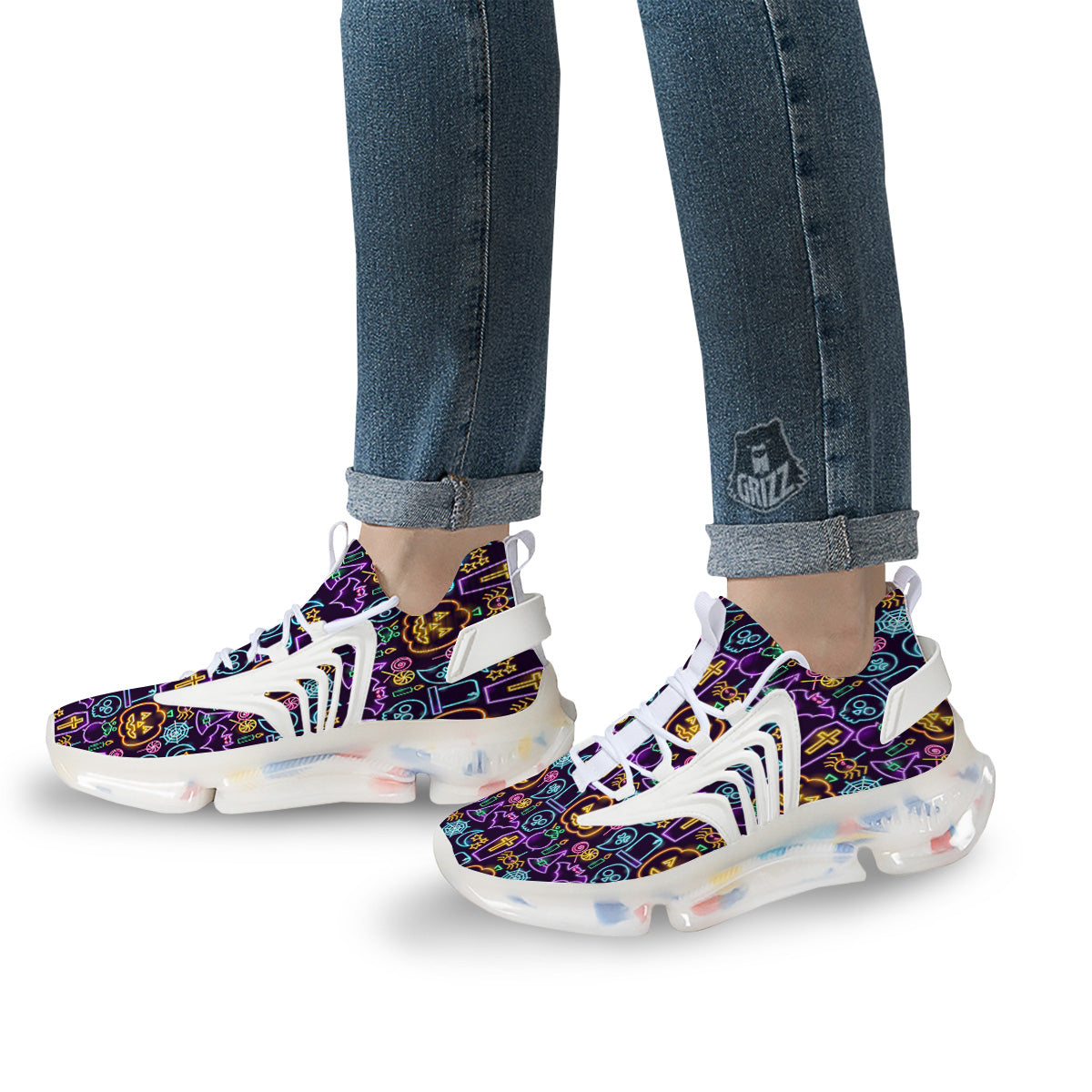Halloween Neon Cute Print Pattern White Gym Shoes-grizzshop