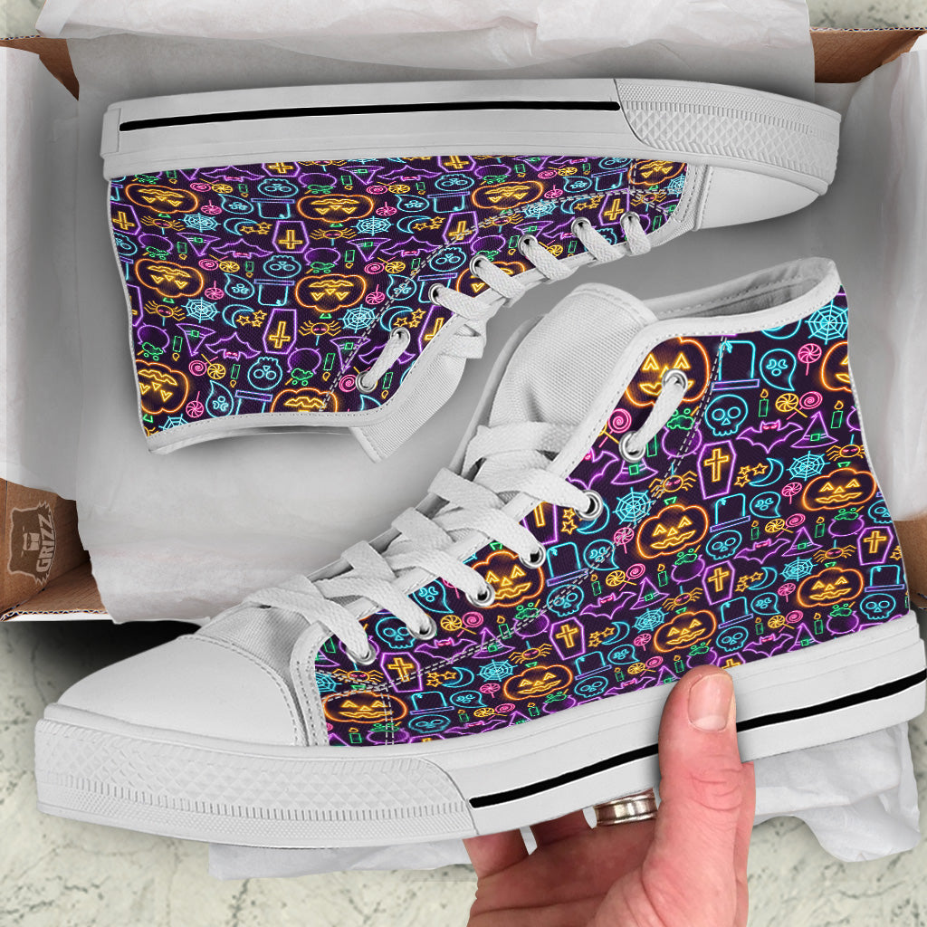 Halloween Neon Cute Print Pattern White High Top Shoes-grizzshop