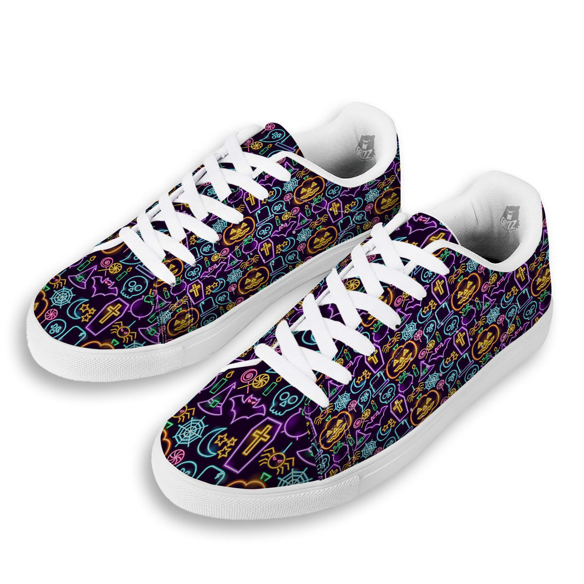 Halloween Neon Cute Print Pattern White Low Top Sneakers-grizzshop