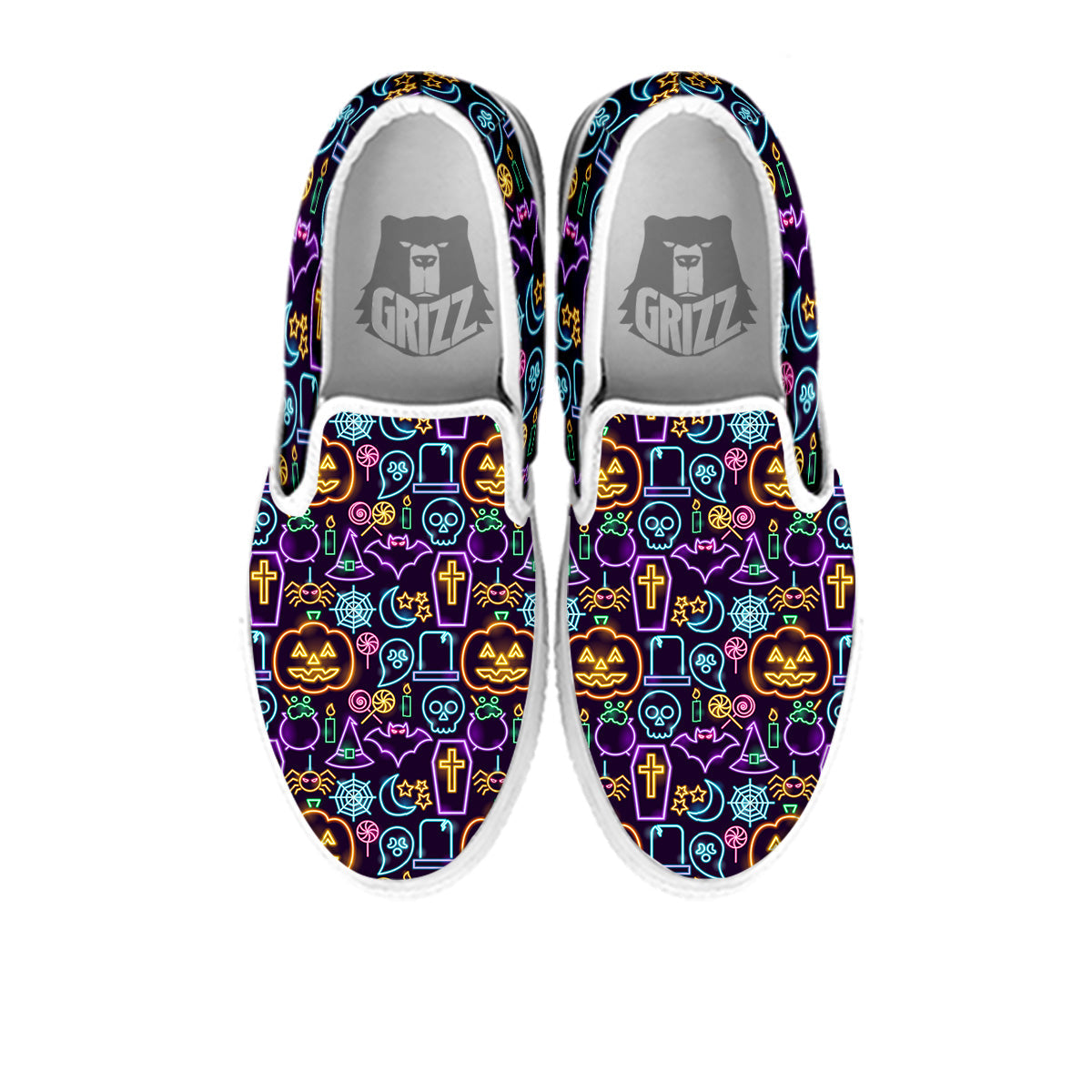 Halloween Neon Cute Print Pattern White Slip On Shoes-grizzshop