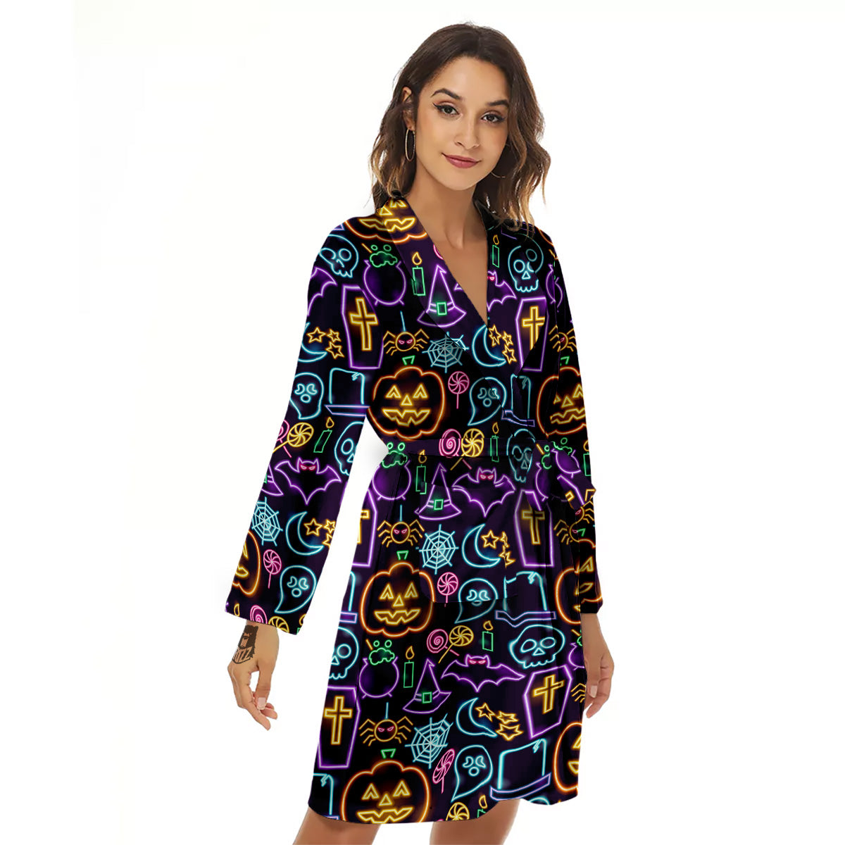 Halloween Neon Cute Print Pattern Women's Robe-grizzshop