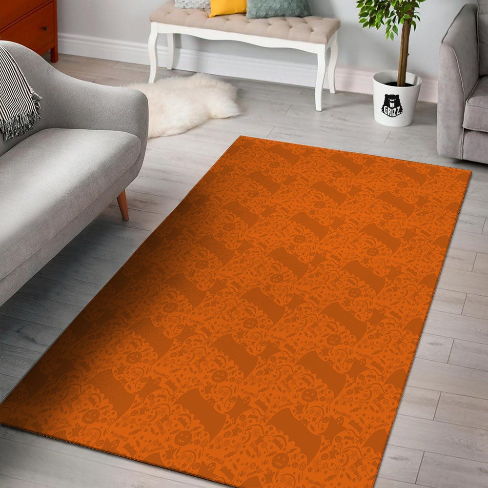 Halloween Orange Print Pattern Floor Mat-grizzshop