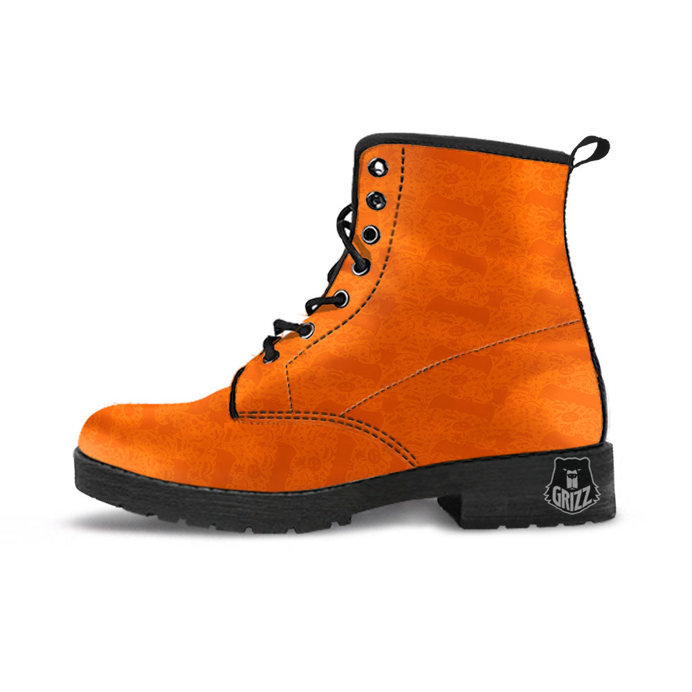 Halloween Orange Print Pattern Leather Boots-grizzshop