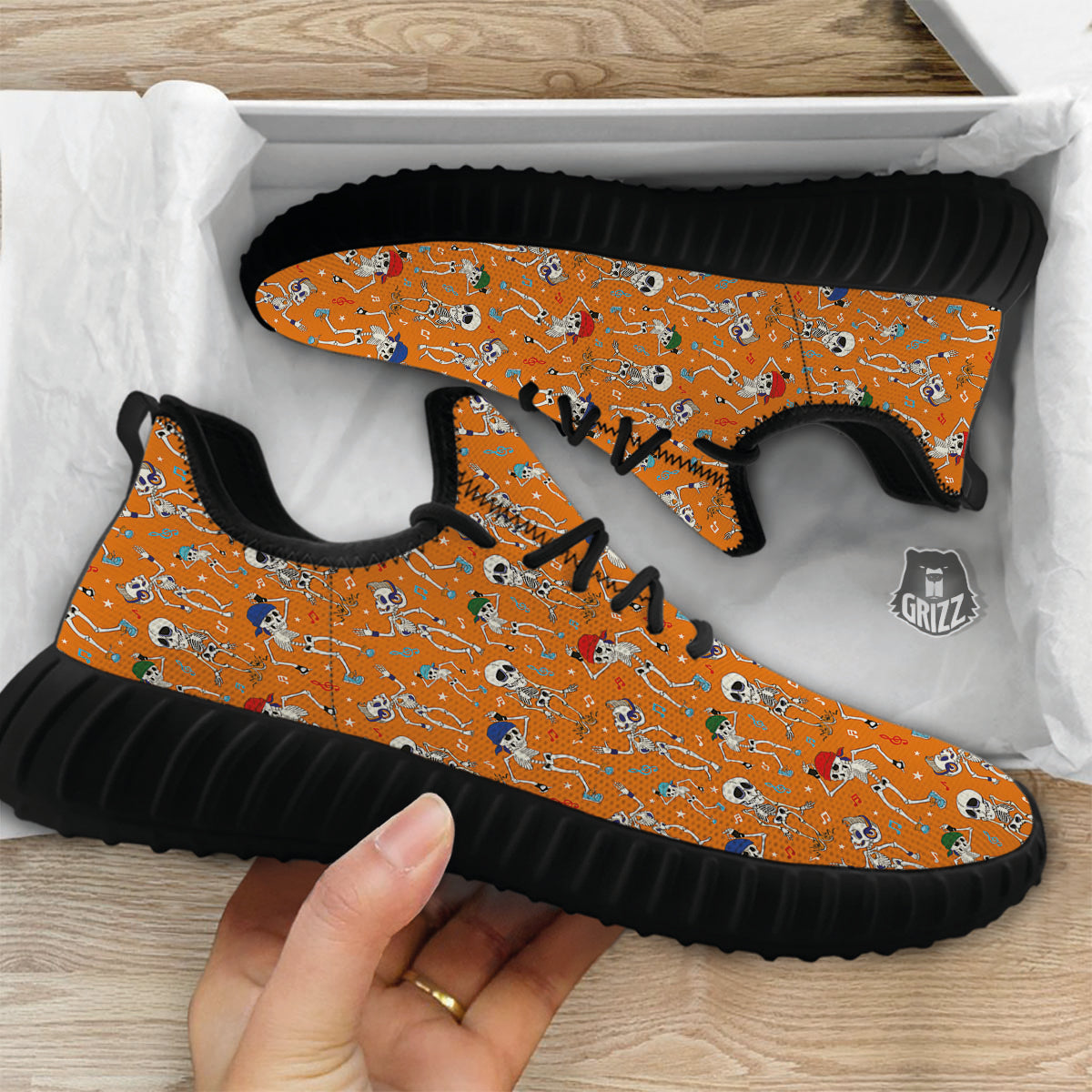 Halloween Party Orange Print Pattern Black Walking Shoes-grizzshop