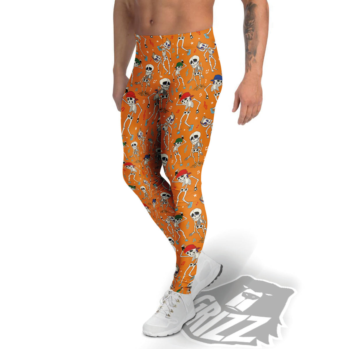 Halloween Party Orange Print Pattern Men's Leggings-grizzshop