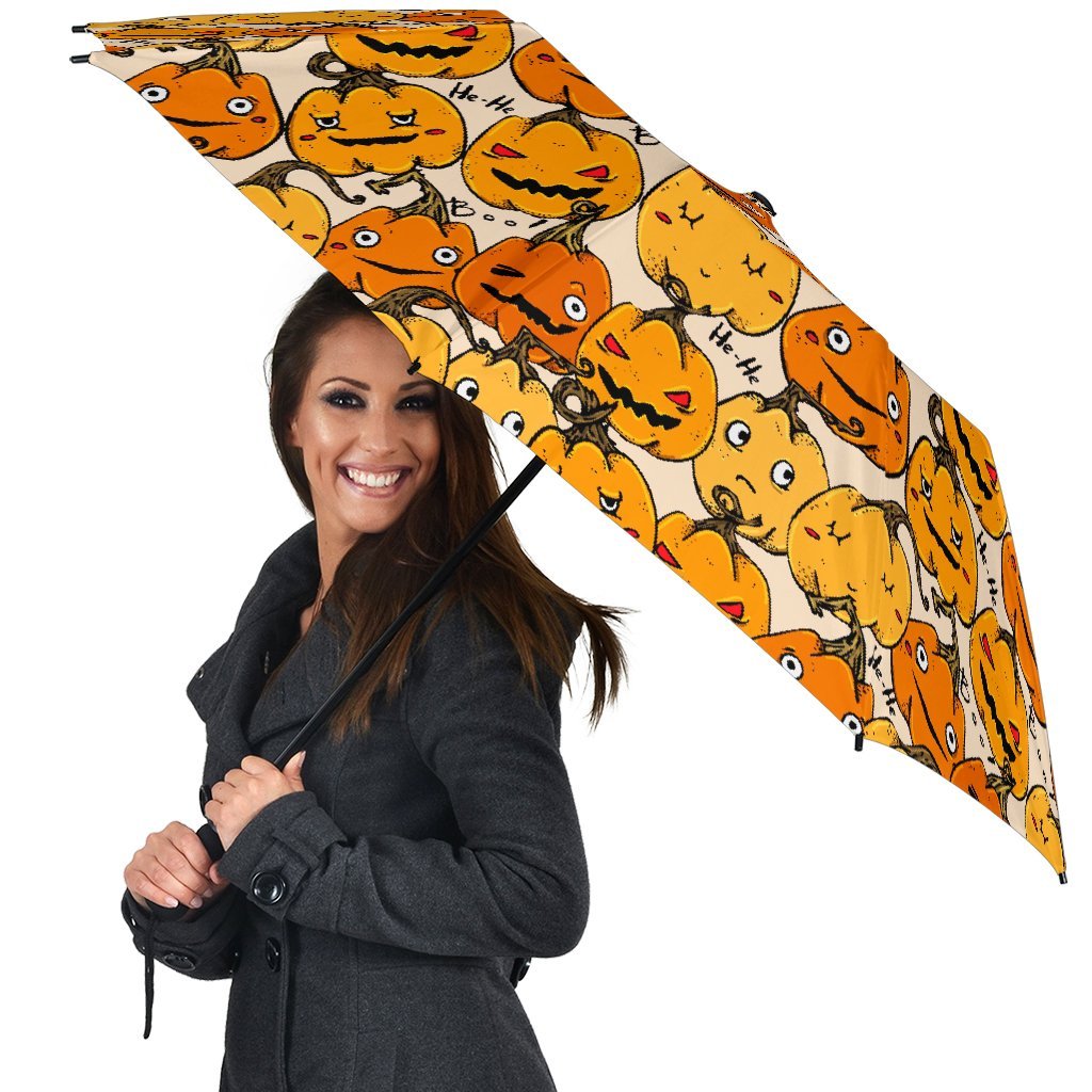 Halloween Pumpkin Pattern Print Automatic Foldable Umbrella-grizzshop