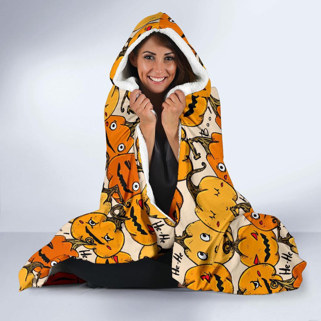 Halloween Pumpkin Pattern Print Hooded Blanket-grizzshop