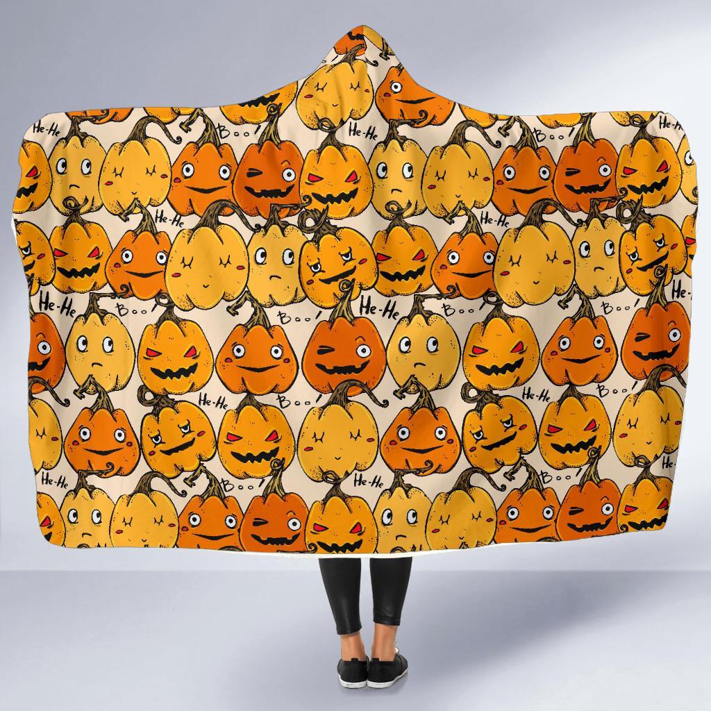 Halloween Pumpkin Pattern Print Hooded Blanket-grizzshop