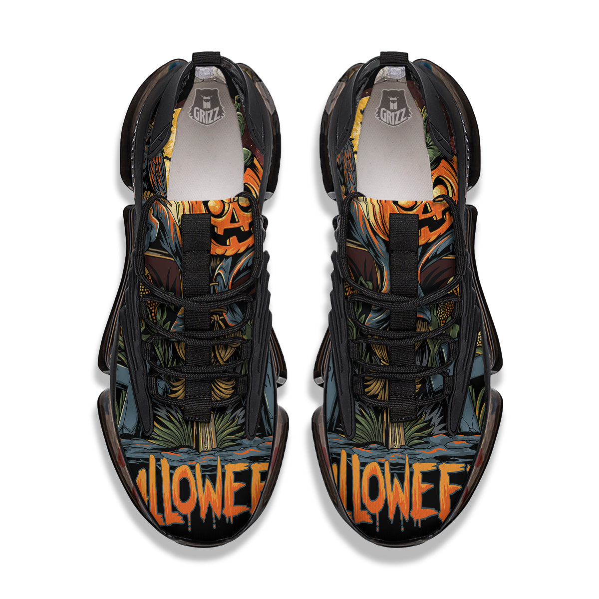 Halloween Scarecrow Print Black Gym Shoes-grizzshop